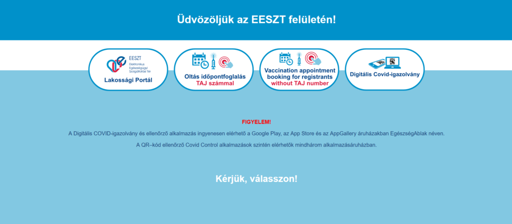 EESZT kezdőfelület