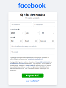 Facebook regisztráció