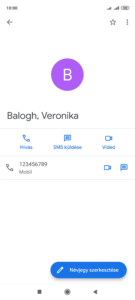 Példa névjegy Android készüléken